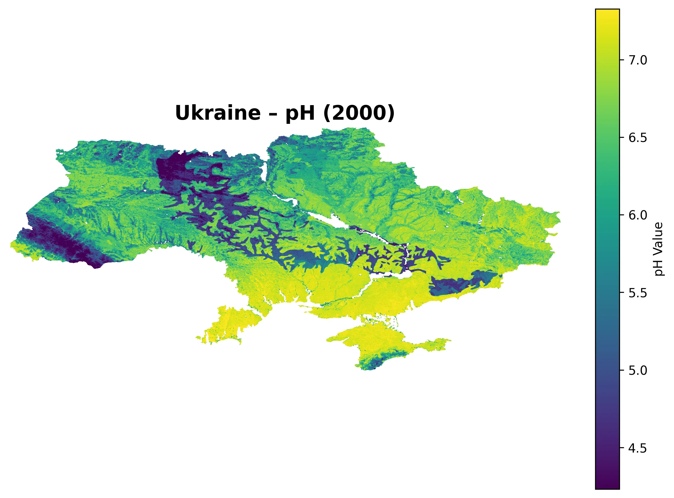 Ukraine soil pH heatmap, 2000