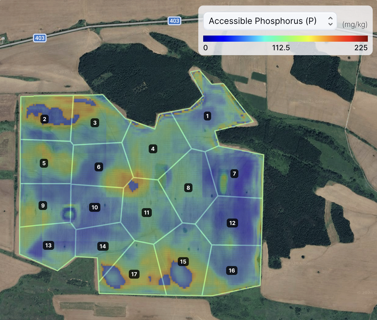 High-resolution soil nutrient maps showing variability across a field